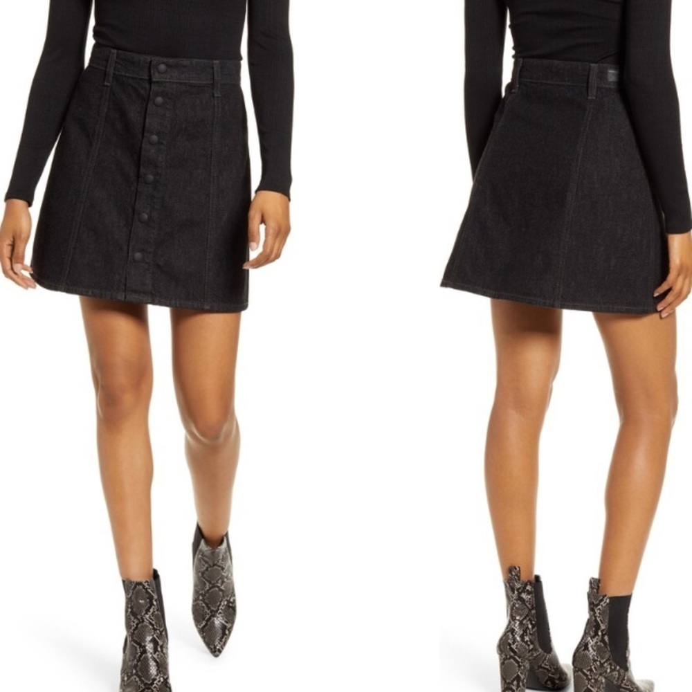 AG Adriano Goldschmied Women’s Kety A-Line Mini Jean Skirt Size 26 Snap Down